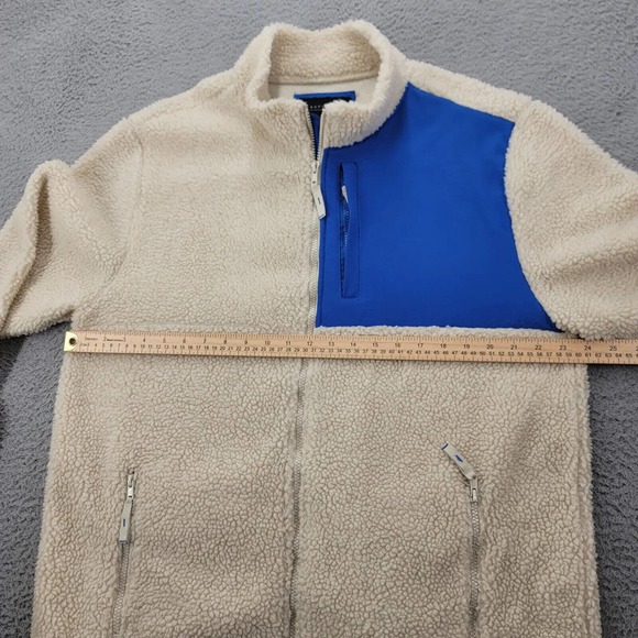 Aeropostale Jacket Mens XL Tan Blue Pockets Full Zip Preppy Sherpa Colorblock - Picture 8 of 11